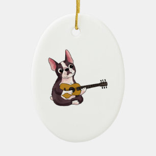 Ornamento De Cerâmica Buldogue Francês Tocando Violão Engraçado Guitarri