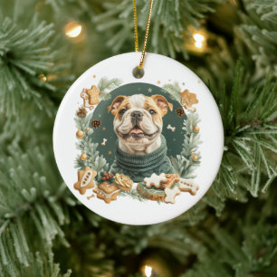 Ornamento De Cerâmica Buldogue Inglês de Natal