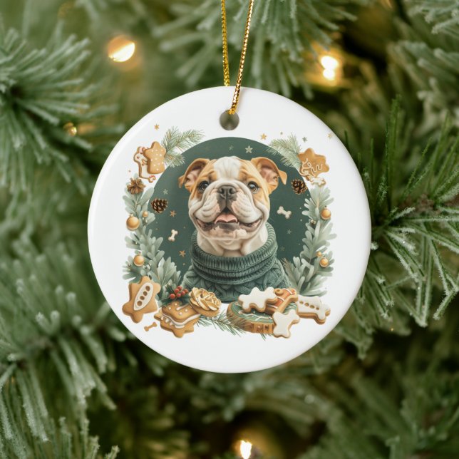 Ornamento De Cerâmica Buldogue Inglês de Natal (Árvore)