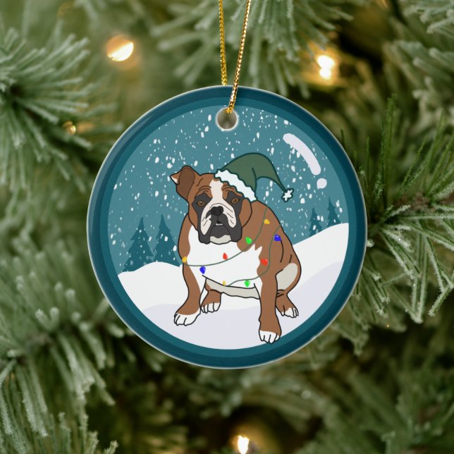 Ornamento De Cerâmica Buldogue Inglês Feriado de Natal (Árvore)