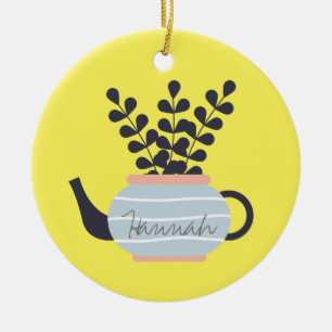 Ornamento De Cerâmica Bule simples moderno com pastel vegetal