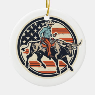 Ornamento De Cerâmica Bull Rider Cowboy