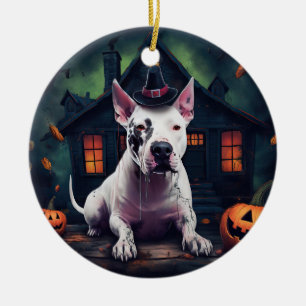Ornamento De Cerâmica Bull Terrier Abóboras Dia das Bruxas Assustador