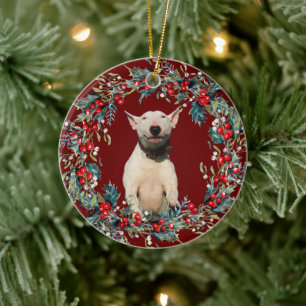 Ornamento De Cerâmica Bull Terrier Puppy 1rua Natal Xmas estava vermelho