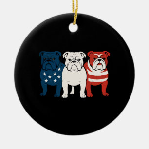 Ornamento De Cerâmica Bulldog 4 de Julho Amante de Cachorro Homens mulhe