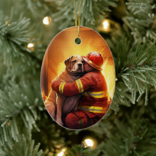 Ornamento De Cerâmica Bulldog Fireman Lover Pet Ornament Gift