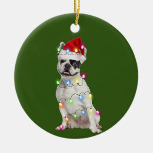Ornamento De Cerâmica Bulldog Francês Com Papais noeis De Natal