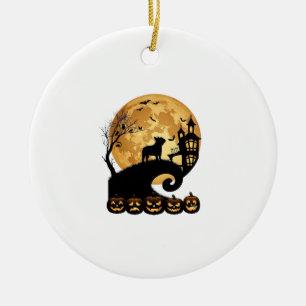 Ornamento De Cerâmica Bulldog Francês de Halloween Lua Abóboras Assustad