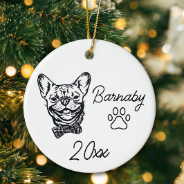 Ornamento De Cerâmica Bulldog Francês Nome Personalizado e Ano Linha Art