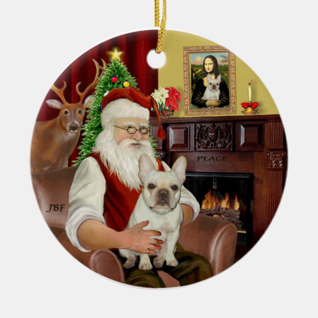 Ornamento De Cerâmica Bulldog Francês-papai noel 1 (Frente)