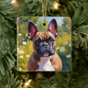 Ornamento De Cerâmica Bulldog Francês   Pintura de Cachorro Arte de Anim