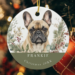 Ornamento De Cerâmica Bulldog Francês Tonalidade Bege Natal Aquarela
