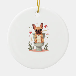 Ornamento De Cerâmica Bulldog Francês Zangado Vintage Segurando Papel Hi