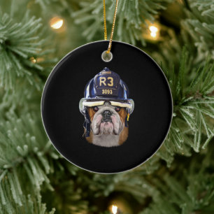Ornamento De Cerâmica Bulldog Inglês Grumpy Vestindo Helmet para Bombei