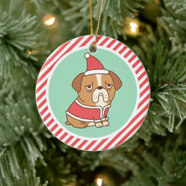 Ornamento De Cerâmica Bulldog Mal-Humorado Fofo com Fantasia de Papai No (Árvore)