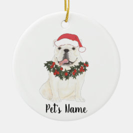 Ornamento De Cerâmica Bulldog Personalizado em Inglês (Branco)