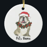 Ornamento De Cerâmica Bulldog Personalizado em Inglês (Brindle)<br><div class="desc">Faça a lista legal este ano com um ornamento personalizado do seu elfo favorito!</div>