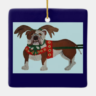 Ornamento De Cerâmica Bulldog Rena de Papai Noel