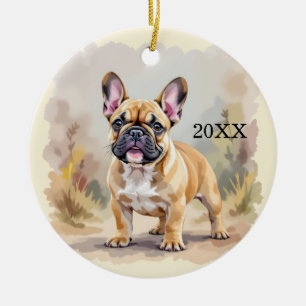 Ornamento De Cerâmica Bulldogue Francês Marrom Claro-Adorável Cachorro F