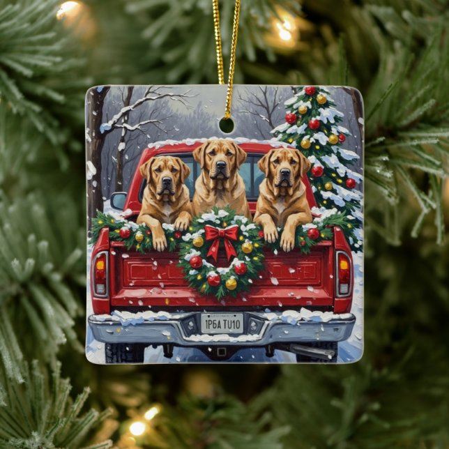 Ornamento De Cerâmica Bullmastiff Christmas Red Truck Holiday (Árvore)