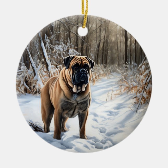 Ornamento De Cerâmica Bullmastiff Deixar Neve Natal (Frente)