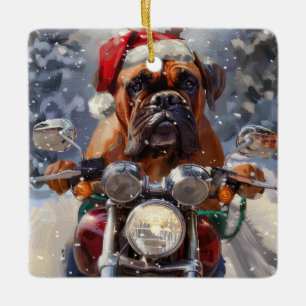 Ornamento De Cerâmica Bullmastiff Dog Andando na Moto Natal