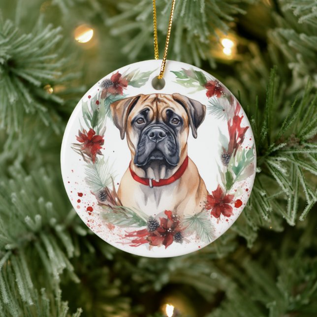Ornamento De Cerâmica Bullmastiff Fúria Natal Festiva (Árvore)