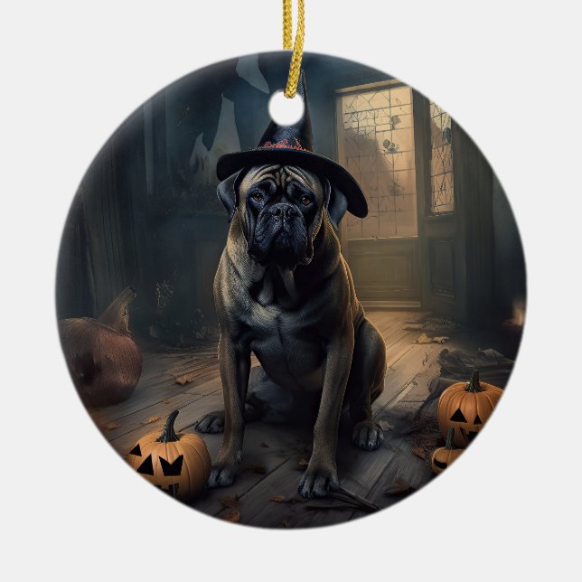 Ornamento De Cerâmica Bullmastiff Pumpkins Halloween Scary (Frente)