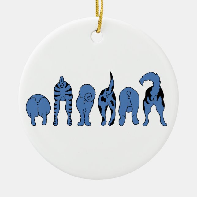 Ornamento De Cerâmica Bumbuns de Cachorro Azul (Frente)