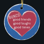 Ornamento De Cerâmica Bunco Christmas Love<br><div class="desc">Quem Adora Jogar Bunco? Compartilhe este maravilhoso coração moderno com design de textura vintage com os seus jogadores Bunco favoritos. Bunco,  bons amigos,  boas risadas e bons tempos. Excelente de ornamento Bunco para as férias ou troca de presentes.</div>