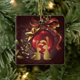 Ornamento De Cerâmica Bunnies Ouros Personalizados no Amor Natal