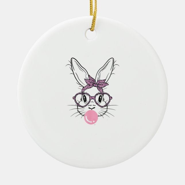 Ornamento De Cerâmica Bunny Face Leopard Óculos Chiclete Dia de Páscoa G (Frente)