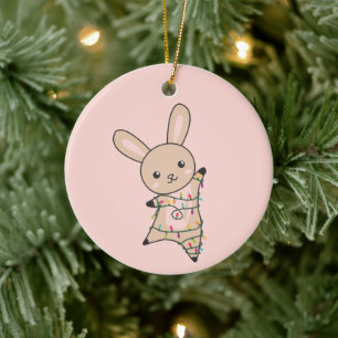 Ornamento De Cerâmica Bunny Felry Christmas Animais de inverno Coelhos C