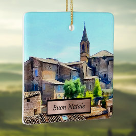 Ornamento De Cerâmica Buon Natale Orvieto Itália Hillside e Church