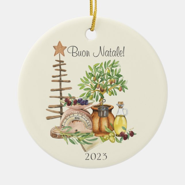 Ornamento De Cerâmica Buon Natale Personalizado Russo Aquarela Italiana (Frente)