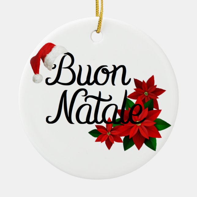 Ornamento De Cerâmica Buon Natale Santa Hat (Frente)