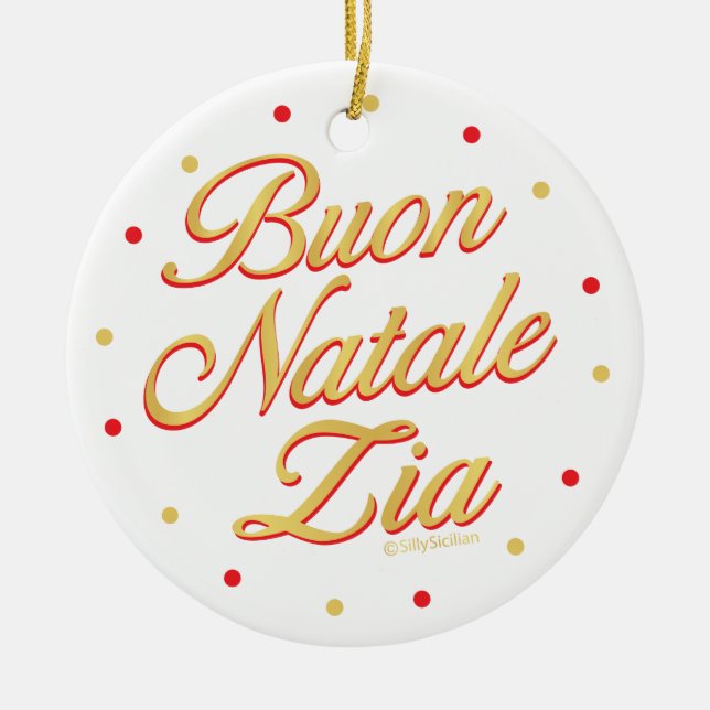 Ornamento De Cerâmica Buon Natale Zia Personalizado Dourado Vermelho Bra (Frente)