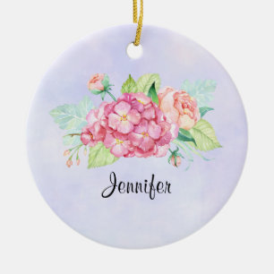 Ornamento De Cerâmica Buquê de Aquarela Rosa Elegante