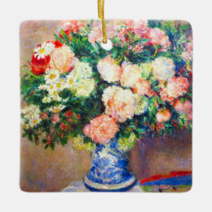 Ornamento De Cerâmica Buquê de crisântemos e um ventilador japonês