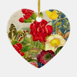 Ornamento De Cerâmica Buquê de Flor Vintage com Borboletas