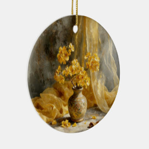 Ornamento De Cerâmica Buquê de Flores Amarelas Douradas Quentes Natureza
