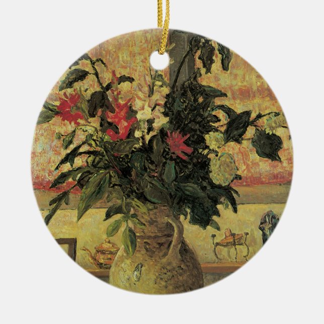 Ornamento De Cerâmica Buquê de Flores na Janela por Maxine Maufra (Frente)