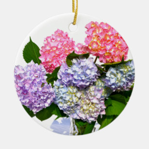 Ornamento De Cerâmica Buquê de hidrangea floral azul-púrpura, Elegante