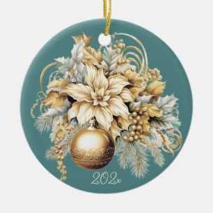 Ornamento De Cerâmica Buquê de Natal elegante de luxo de ouro clássico