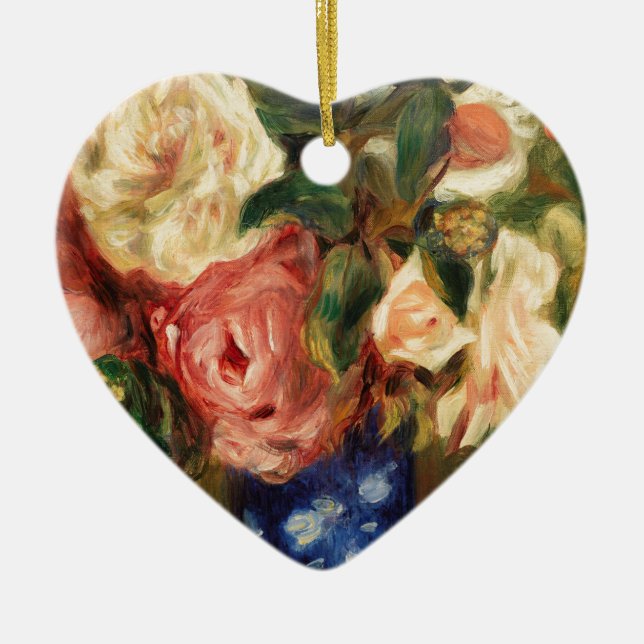 Ornamento De Cerâmica Buquê de Rosas por pintura impressionista do Renoi (Frente)