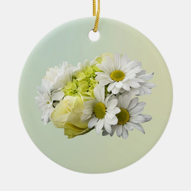 Ornamento De Cerâmica Buquê em Tons de Branco e Amarelo (Frente)