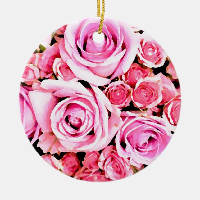 Ornamento De Cerâmica Buquê rosa rosa rosa (Frente)