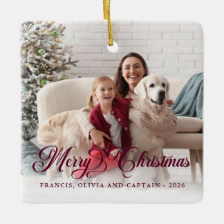 Ornamento De Cerâmica Burgundy Feliz Natal Caligrafia Bonita Foto