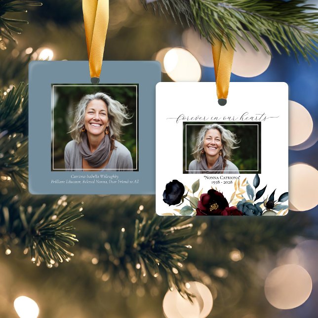 Ornamento De Cerâmica Burgundy Marinho Floral Memorial Square (Criador carregado)