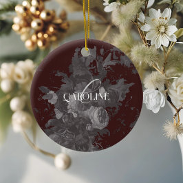 Ornamento De Cerâmica Burgundy Vintage Floral Still Life Na moda